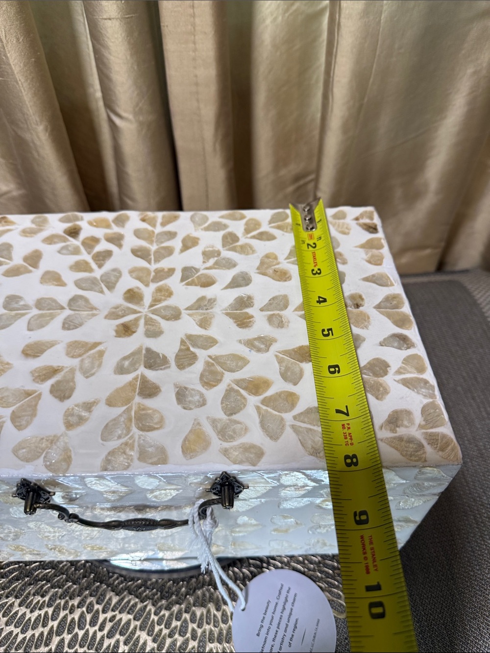 Handcrafted Capiz Shell Keepsake Box 12” White & Natural Decorative Storage Made - Picture 10 of 11
